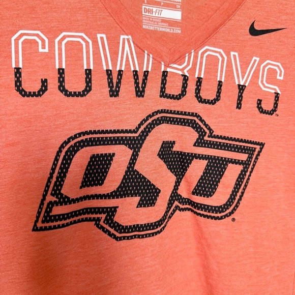 Nike Oklahoma State Cowboys Women's V-Neck T-Shirt Orange Size S Sporty DRI-FIT - Picture 6 of 8